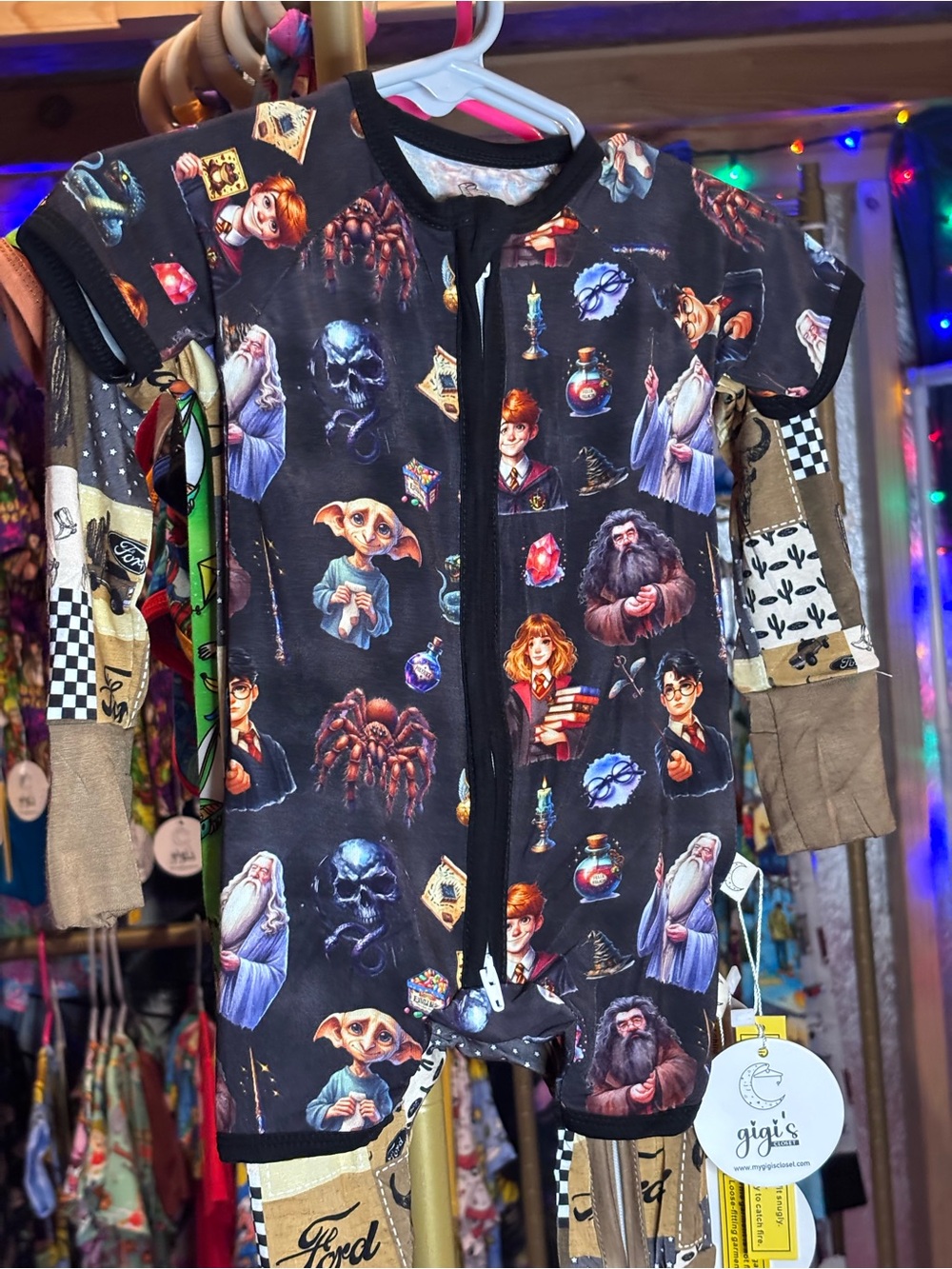 Kids Black Wizard-Themed One-Piece Bodysuit
